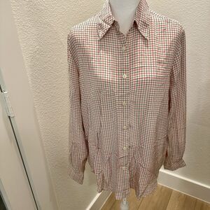 Christian Brooks Women Silk Shirt Blouse Sz M Cream Black Red Squares Long Slv